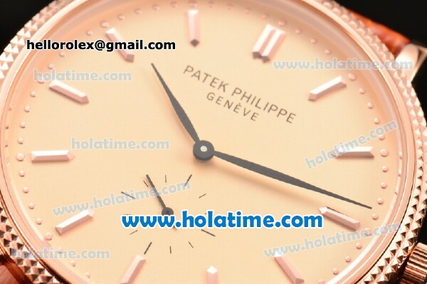Patek Philippe Calatrava Miyota Quartz Rose Gold Case with Stick Markers and Champagne Dial - Click Image to Close
